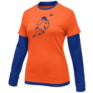 Nike New York Mets Ladies Orange Royal Blue Cooperstown Layered Long Sleeve T shirt