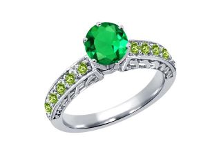 1.13 Ct Round Green Nano Emerald Peridot 14K White Gold Ring