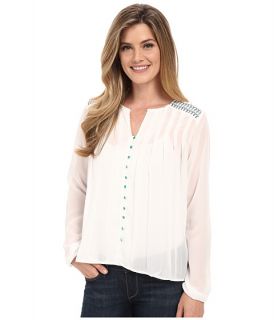 Cruel Long Sleeve Button Front Peasant Blouse White, White