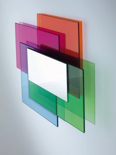 Colour on Colour Mirror Light blue, pink, red & green by Glas Italia