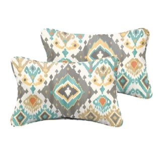 Selena Grey Aqua Ikat Indoor/ Outdoor Corded Lumbar Pillows (Set of 2