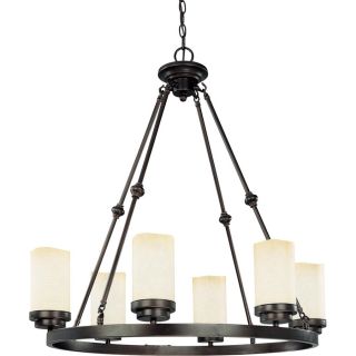 Lucern 22.75 in 6 Light Patina Bronze Tinted Glass Candle Chandelier
