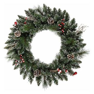 Vickerman 24 in. Snow Tip Pine and Berry Wreath   Christmas Wreaths