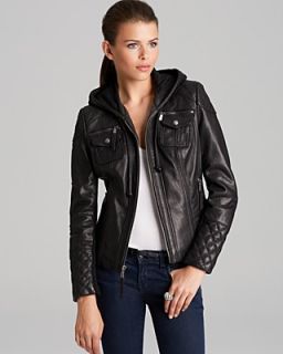 KORS Michael Kors Hooded Leather Jacket